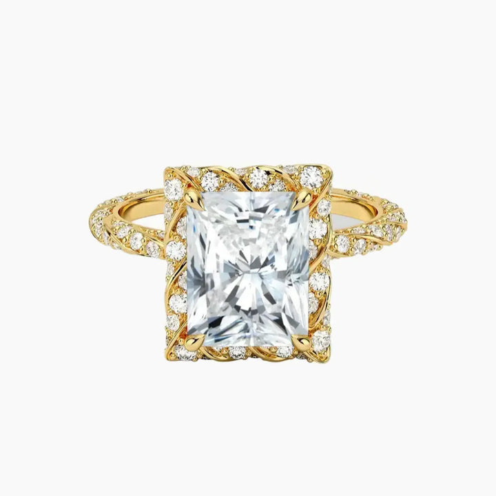 Eliana Radiant Designer 3 Carat Lab Grown Diamond Engagement Ring in 18K Yellow Gold