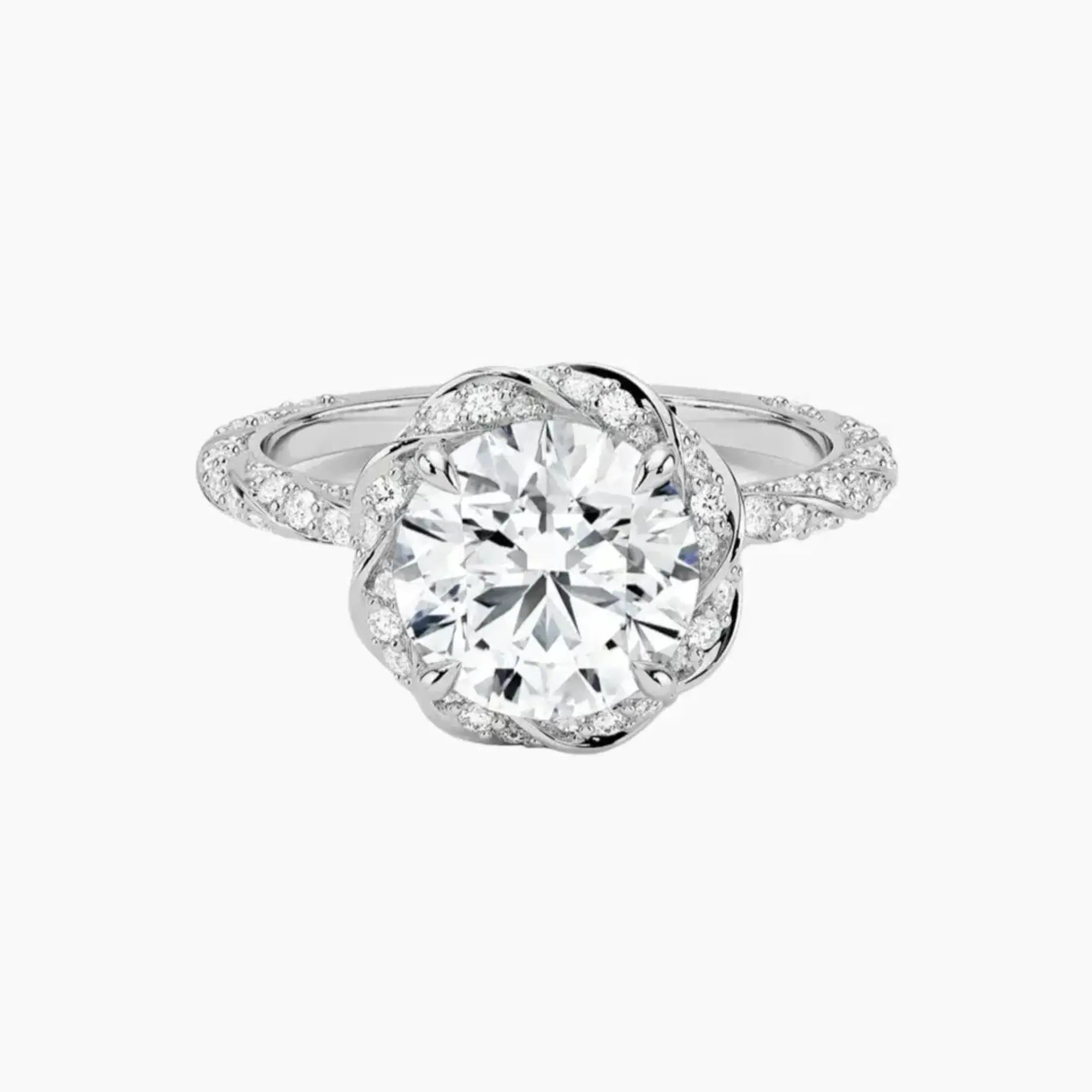 Eliana Round Designer 3 Carat Lab Grown Diamond Engagement Ring in 18K Yellow Gold
