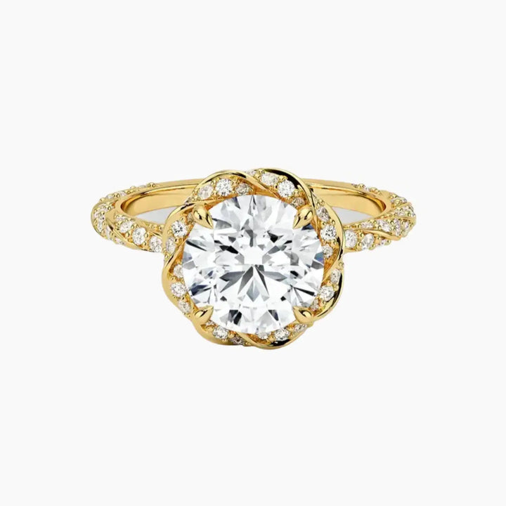 Eliana Round Designer 3 Carat Lab Grown Diamond Engagement Ring in 14K Yellow Gold