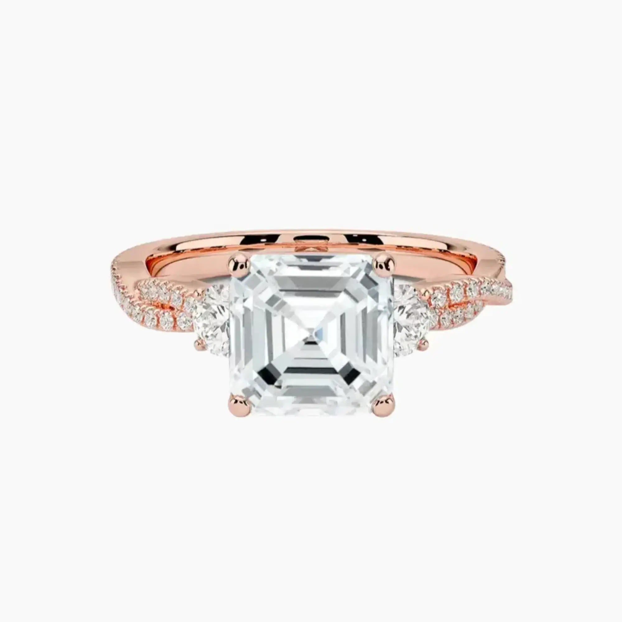 Calista Adorned Twisted Asscher Designer 1.5 Carat Lab Grown Diamond Engagement Ring in 18K White Gold