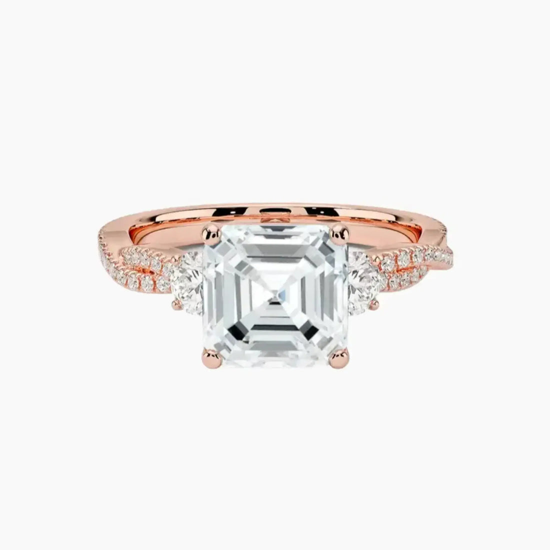 Calista Adorned Twisted Asscher Designer 2.5 Carat Lab Grown Diamond Engagement Ring in 18K Rose Gold