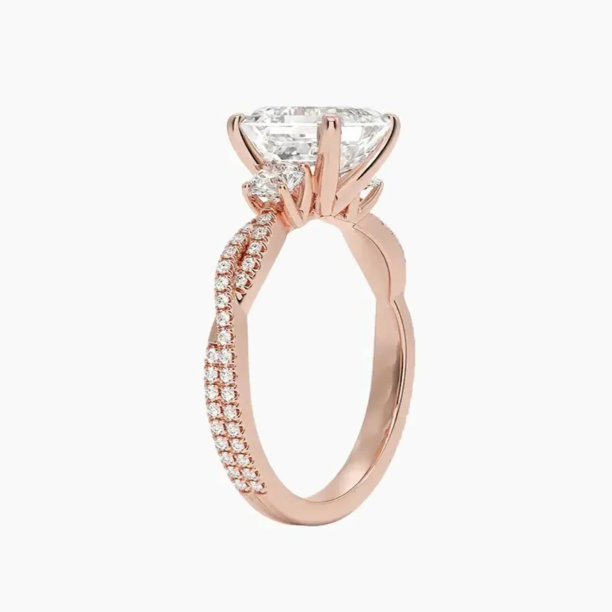 Calista Adorned Twisted Asscher Designer 1 Carat Lab Grown Diamond Engagement Ring in 18K White Gold