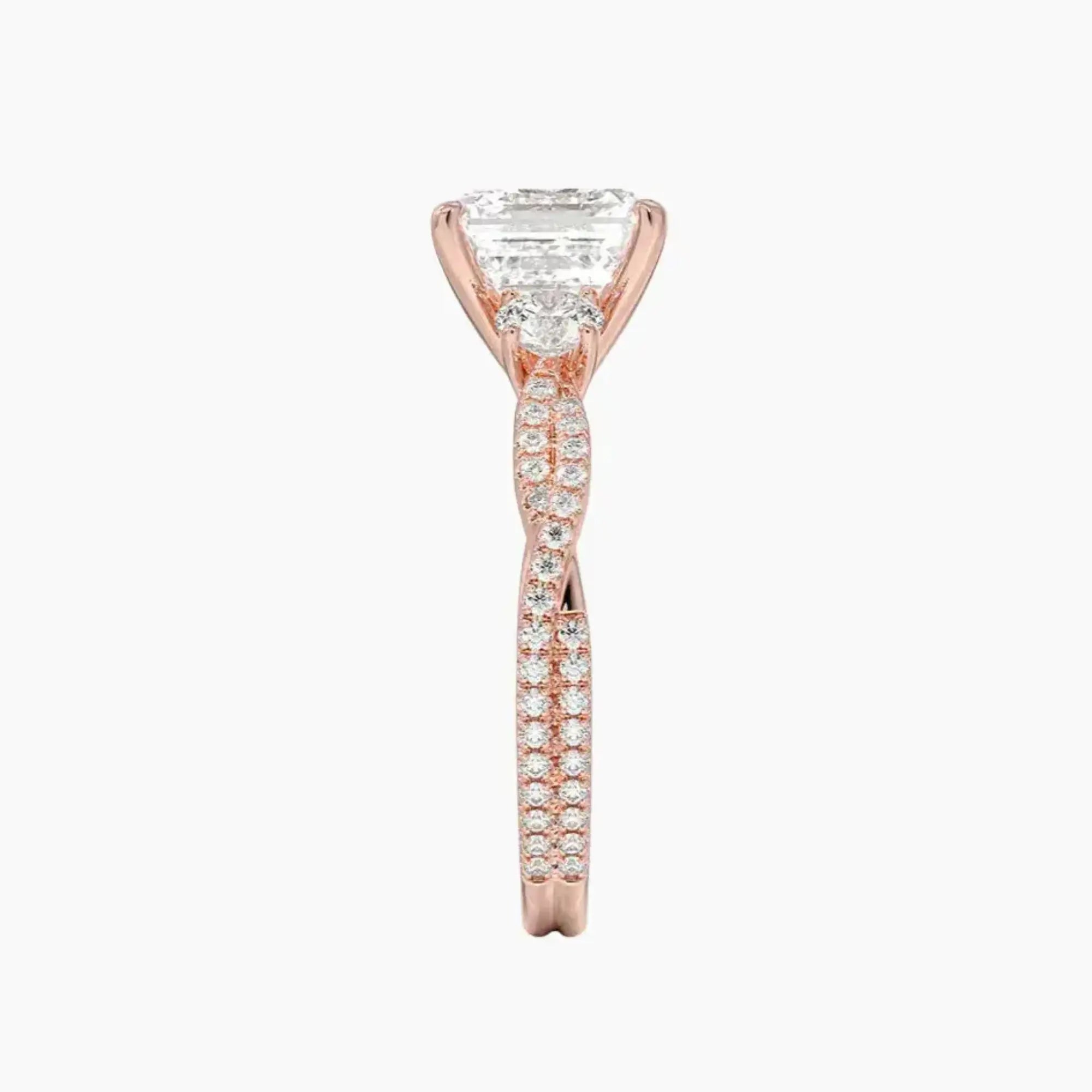 Calista Adorned Twisted Asscher Designer 2.5 Carat Lab Grown Diamond Engagement Ring in 18K Rose Gold