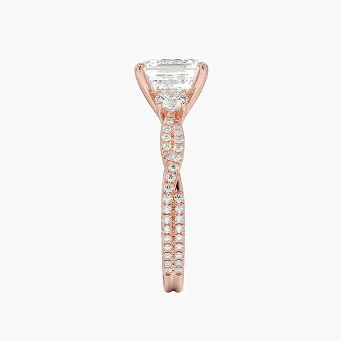 Calista Adorned Twisted Asscher Designer 1 Carat Lab Grown Diamond Engagement Ring in 18K White Gold