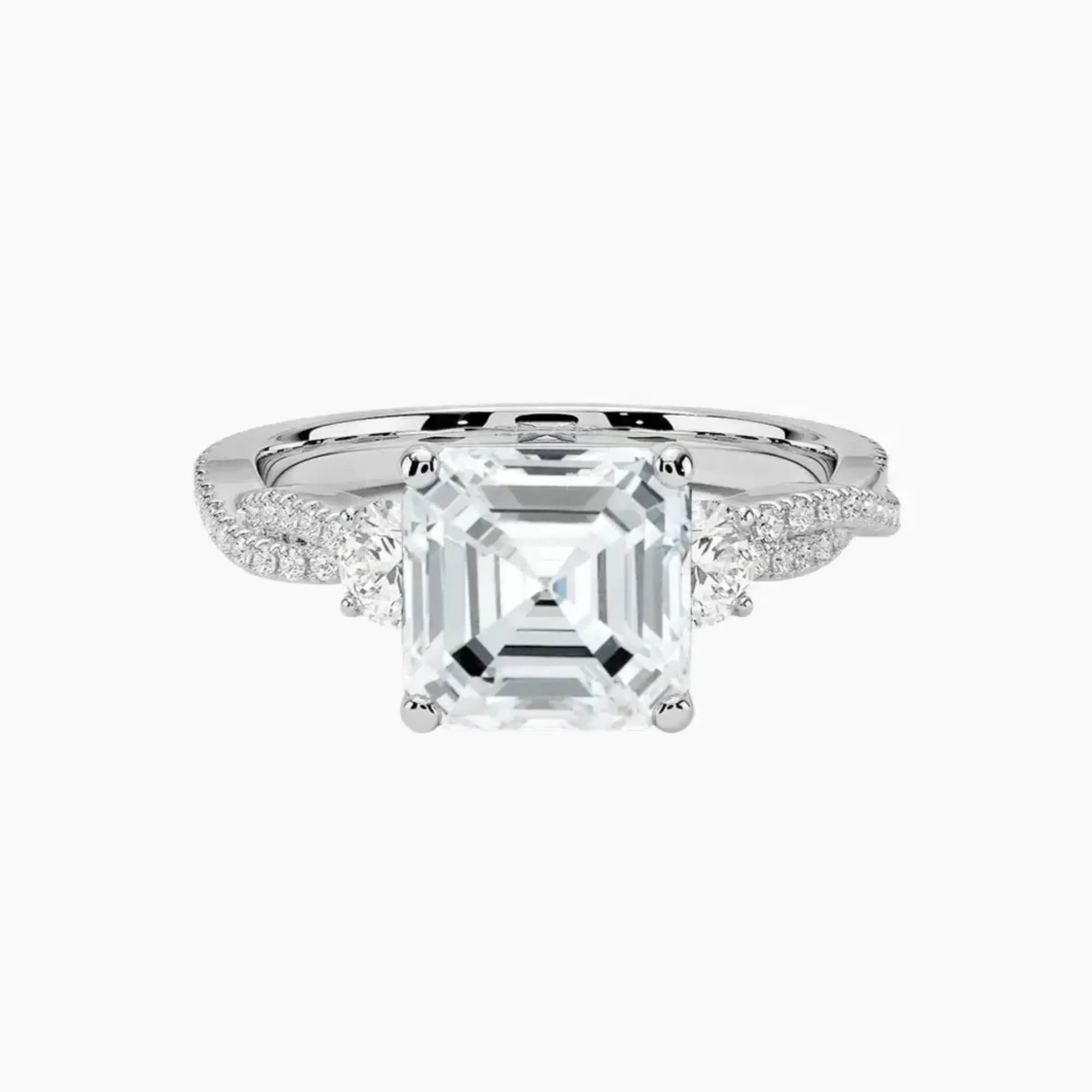 Calista Adorned Twisted Asscher Designer 1 Carat Lab Grown Diamond Engagement Ring in 18K Yellow Gold