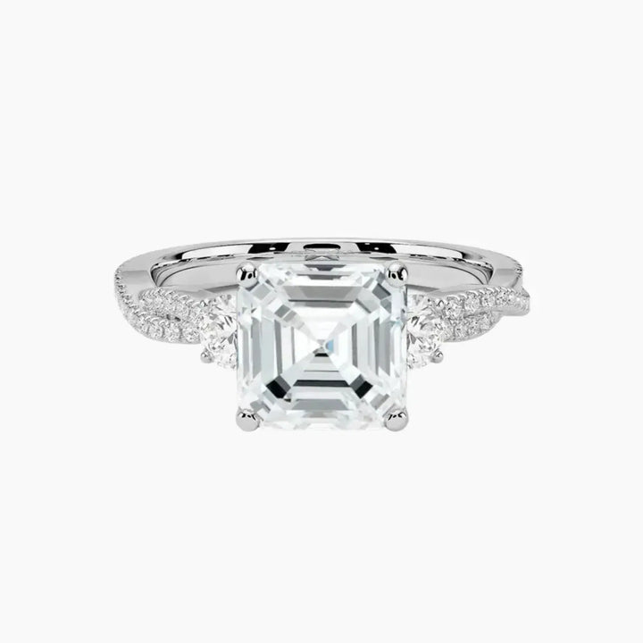 Calista Adorned Twisted Asscher Designer 3 Carat Lab Grown Diamond Engagement Ring in 14K White Gold