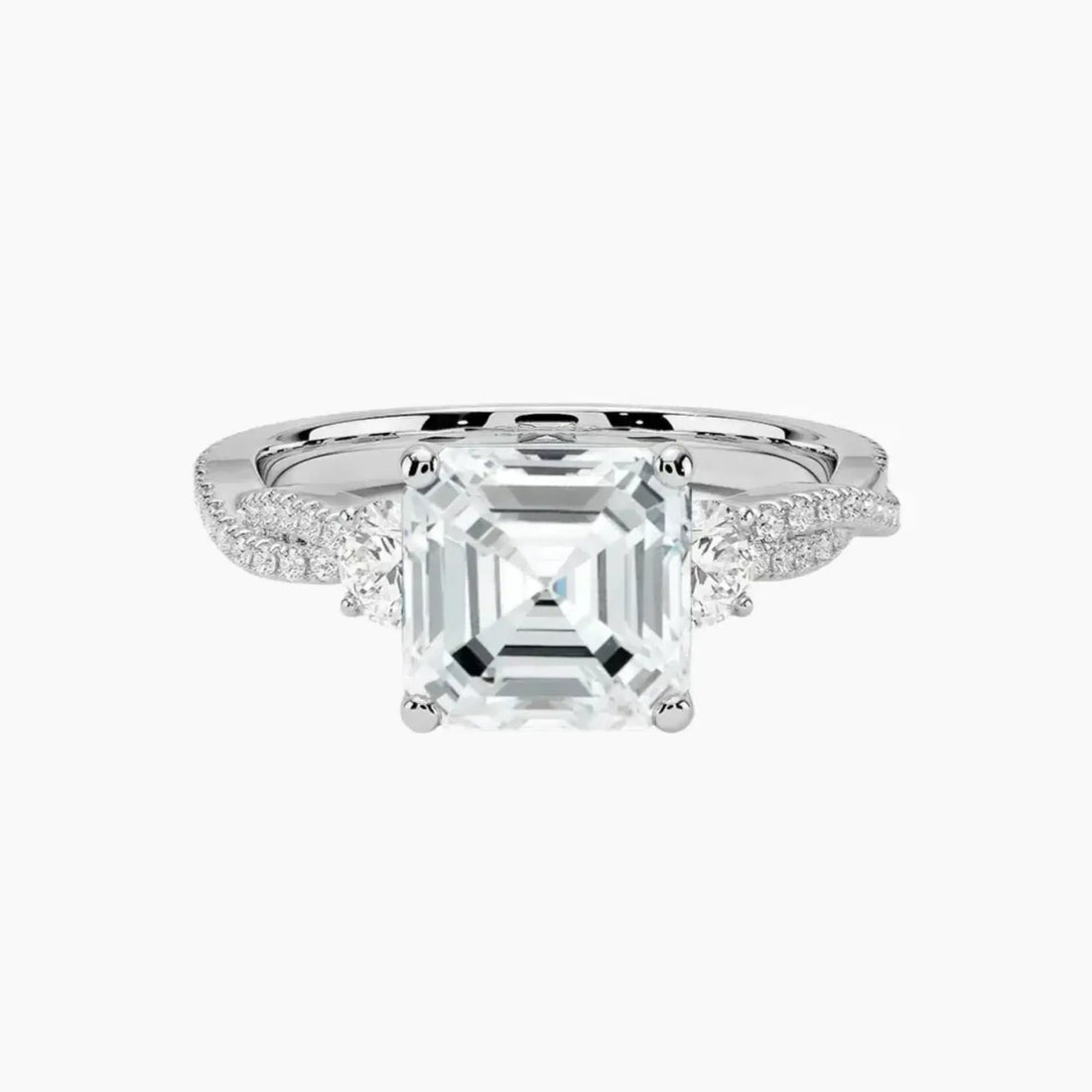 Calista Adorned Twisted Asscher Designer 1.5 Carat Lab Grown Diamond Engagement Ring in 18K Rose Gold