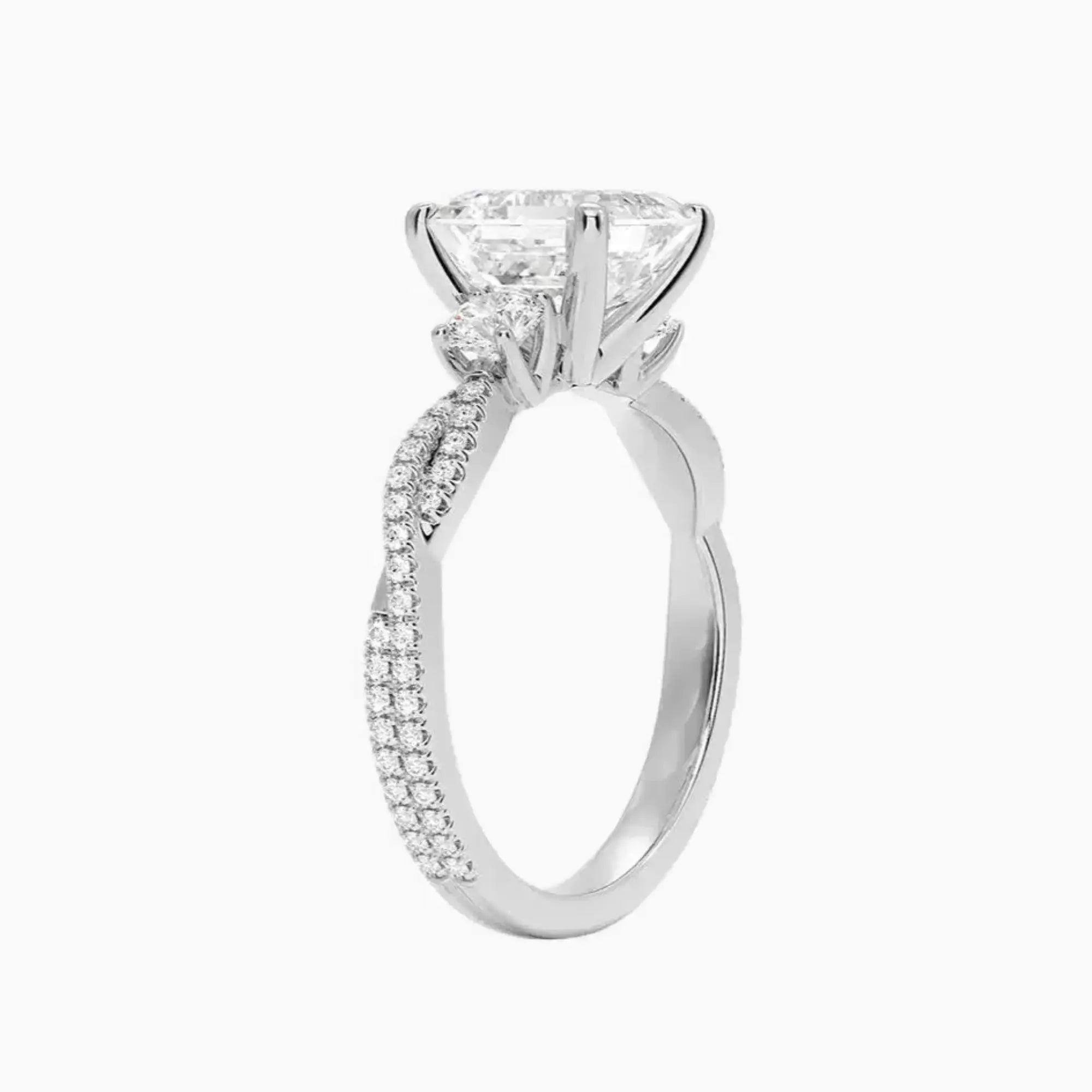 Calista Adorned Twisted Asscher Designer 2.5 Carat Lab Grown Diamond Engagement Ring in 14K White Gold