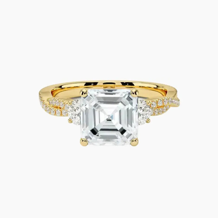 Calista Adorned Twisted Asscher Designer 2 Carat Lab Grown Diamond Engagement Ring in 18K Yellow Gold