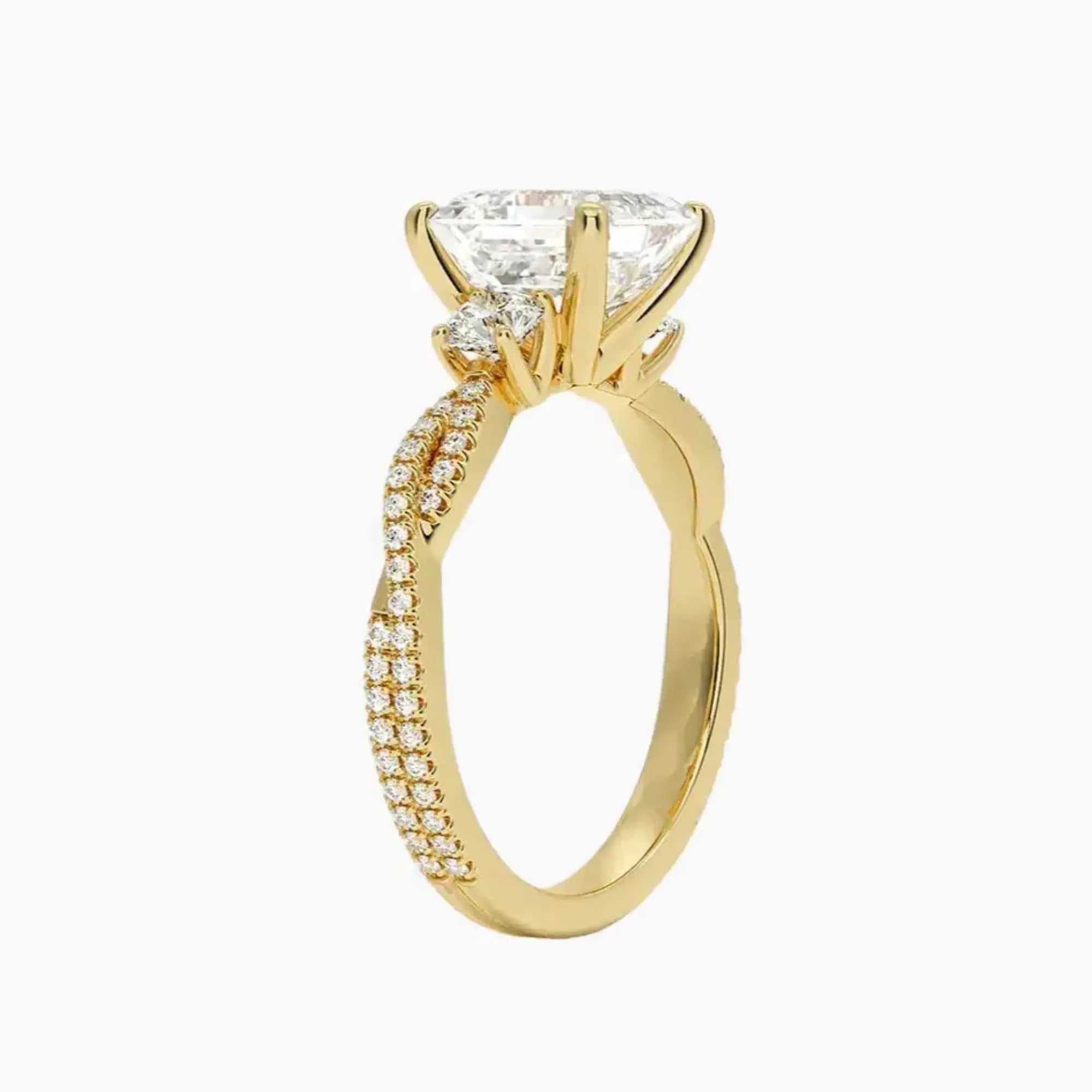 Calista Adorned Twisted Asscher Designer Diamond Ring Setting in 18K Yellow Gold