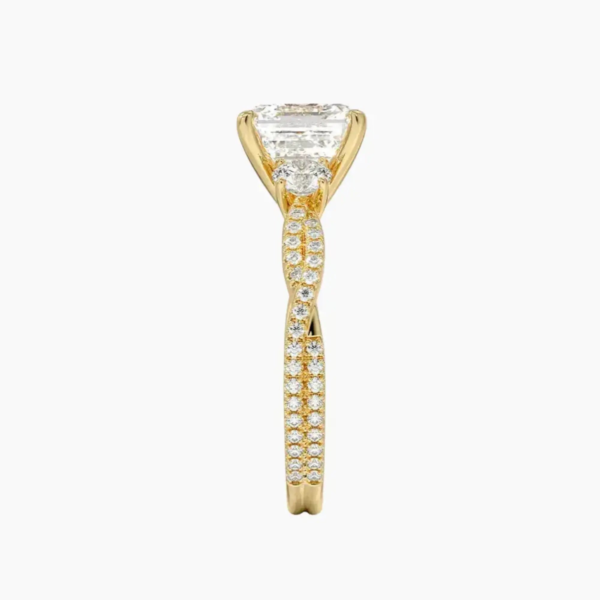 Calista Adorned Twisted Asscher Designer 1.5 Carat Lab Grown Diamond Engagement Ring in 14K Yellow Gold