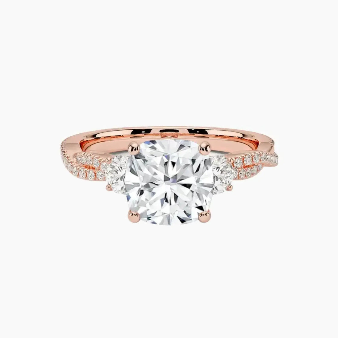 Calista Adorned Twisted Cushion Designer Diamond Ring Setting in 14K Rose Gold