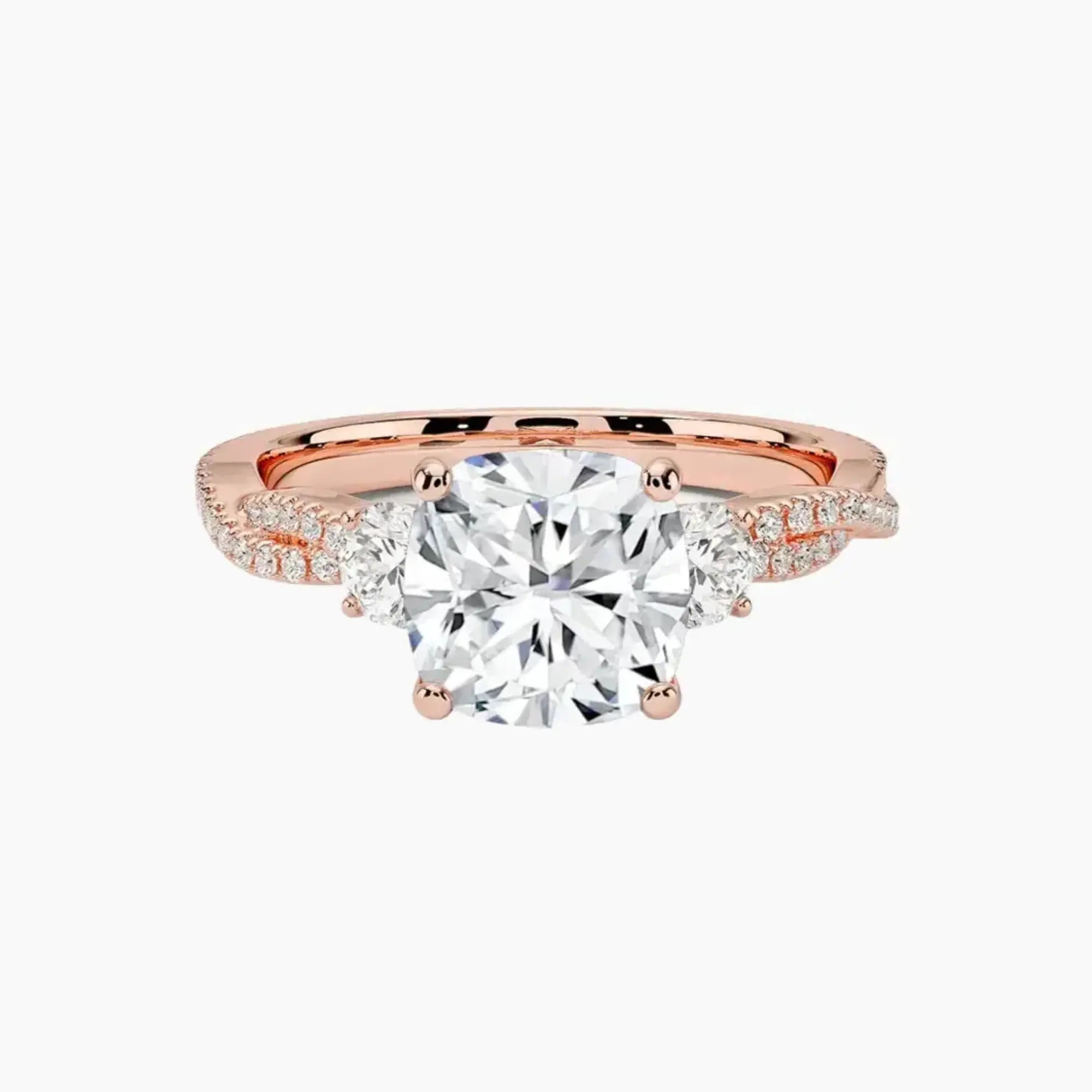 Calista Adorned Twisted Cushion Designer 2.5 Carat Lab Grown Diamond Engagement Ring in 18K Rose Gold