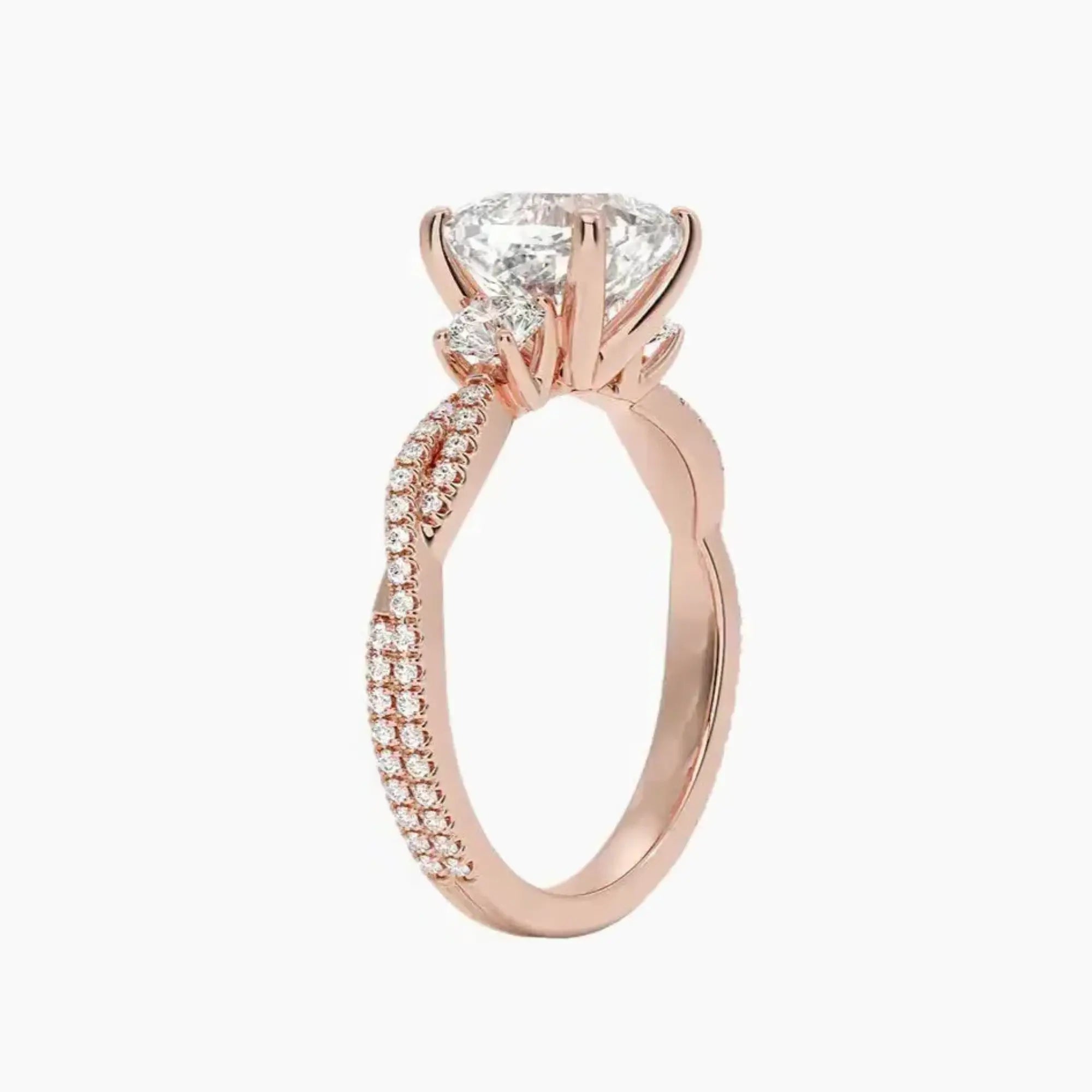 Calista Adorned Twisted Cushion Designer Diamond Ring Setting in 18K Rose Gold