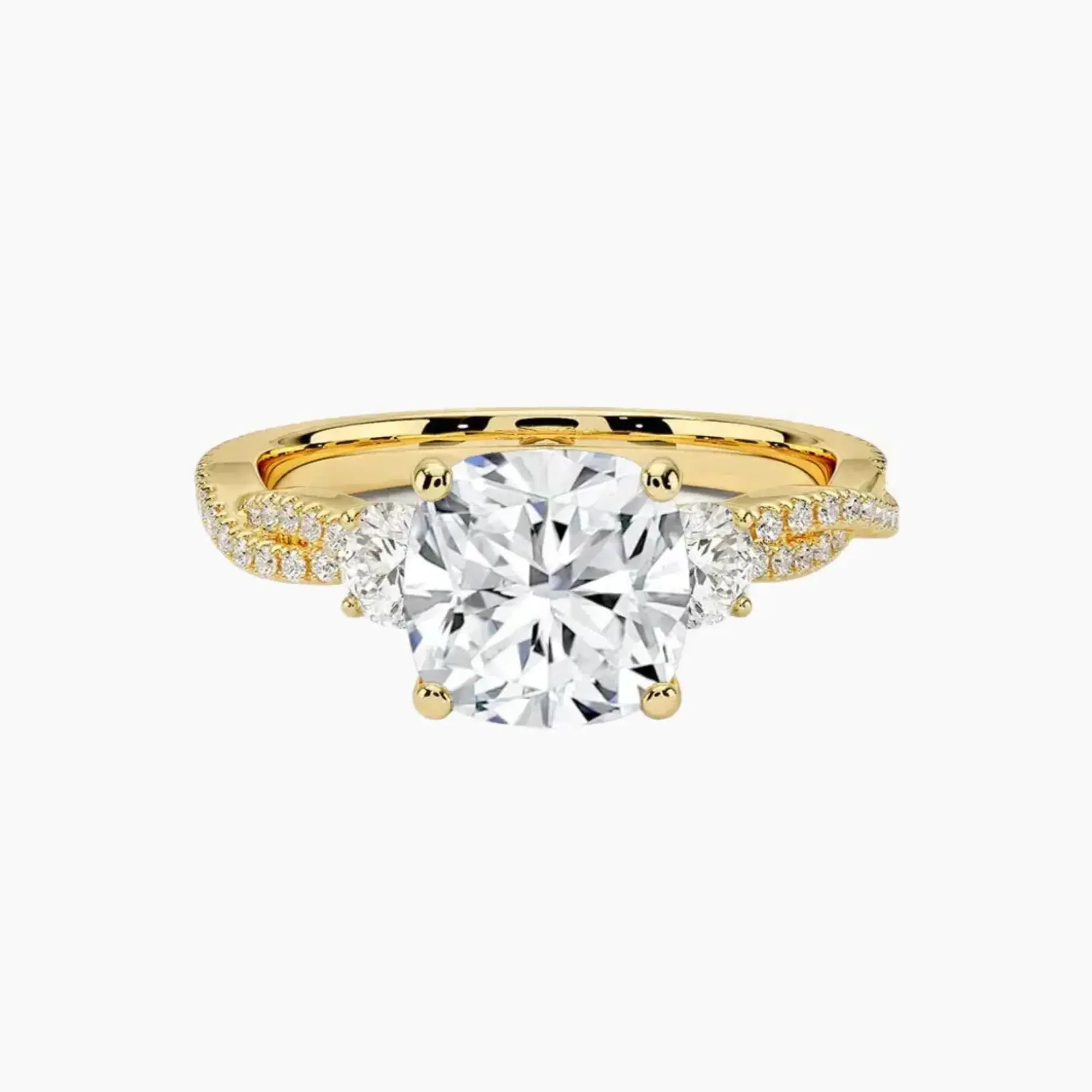 Calista Adorned Twisted Cushion Designer 1 Carat Lab Grown Diamond Engagement Ring in 18K White Gold