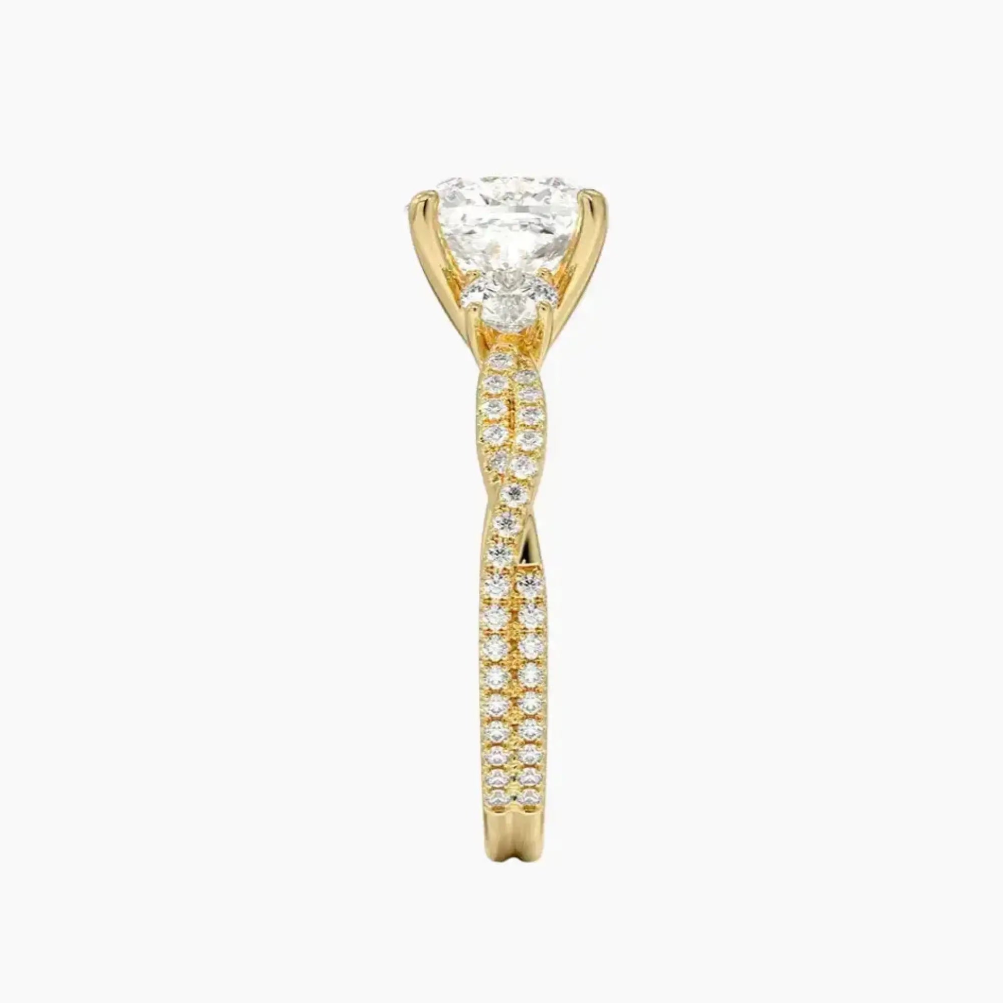 Calista Adorned Twisted Cushion Designer 1.5 Carat Lab Grown Diamond Engagement Ring in 18K Yellow Gold