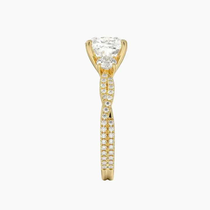 Calista Adorned Twisted Cushion Designer 2 Carat Lab Grown Diamond Engagement Ring in 18K Rose Gold