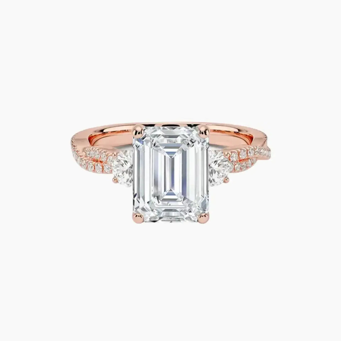Calista Adorned Twisted Emerald Designer 2 Carat Lab Grown Diamond Engagement Ring in 14K White Gold