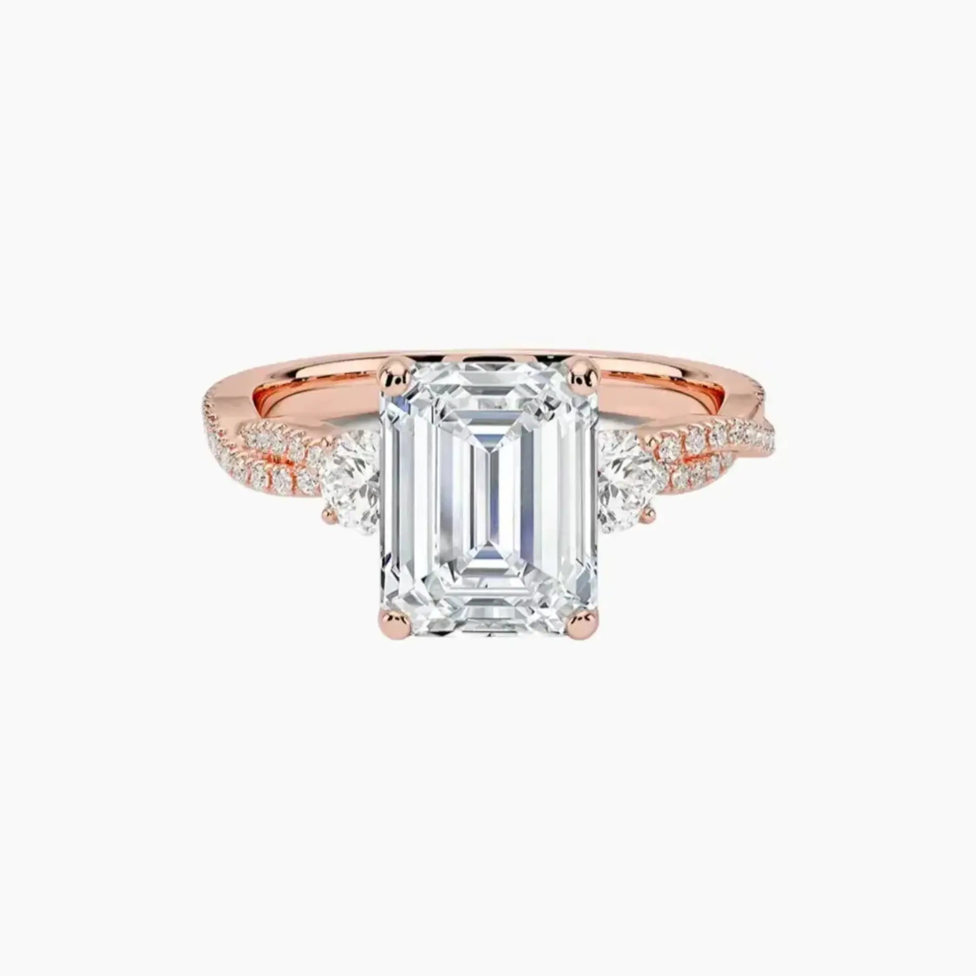 Calista Adorned Twisted Emerald Designer 2 Carat Lab Grown Diamond Engagement Ring in 14K Rose Gold