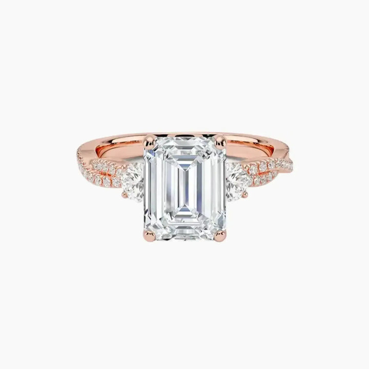 Calista Adorned Twisted Emerald Designer 2 Carat Lab Grown Diamond Engagement Ring in 14K Rose Gold