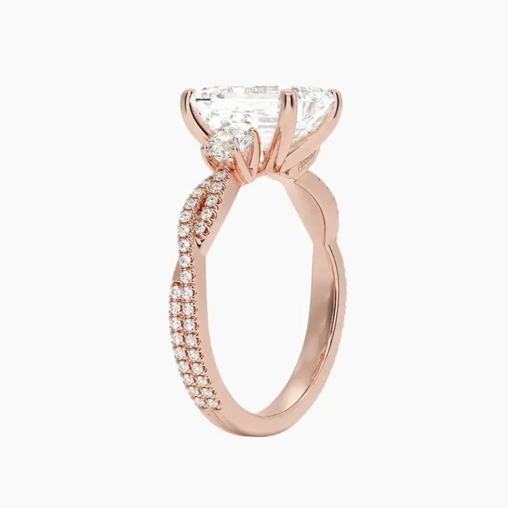 Calista Adorned Twisted Emerald Designer 3 Carat Lab Grown Diamond Engagement Ring in 18K Yellow Gold