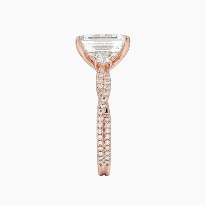 Calista Adorned Twisted Emerald Designer 3 Carat Lab Grown Diamond Engagement Ring in 14K White Gold