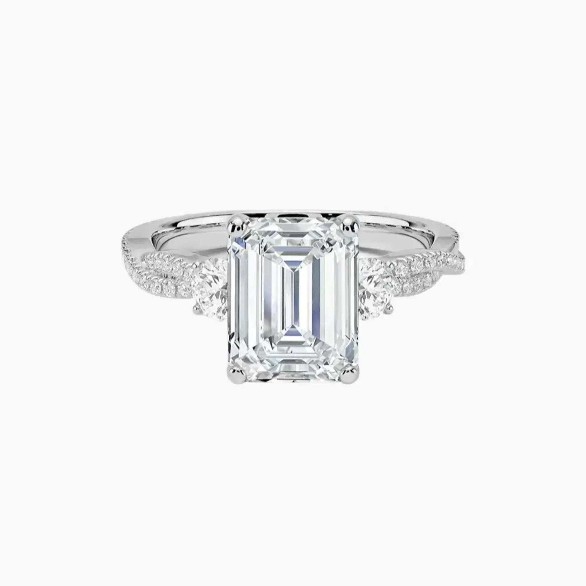 Calista Adorned Twisted Emerald Designer 2 Carat Lab Grown Diamond Engagement Ring in 18K Rose Gold