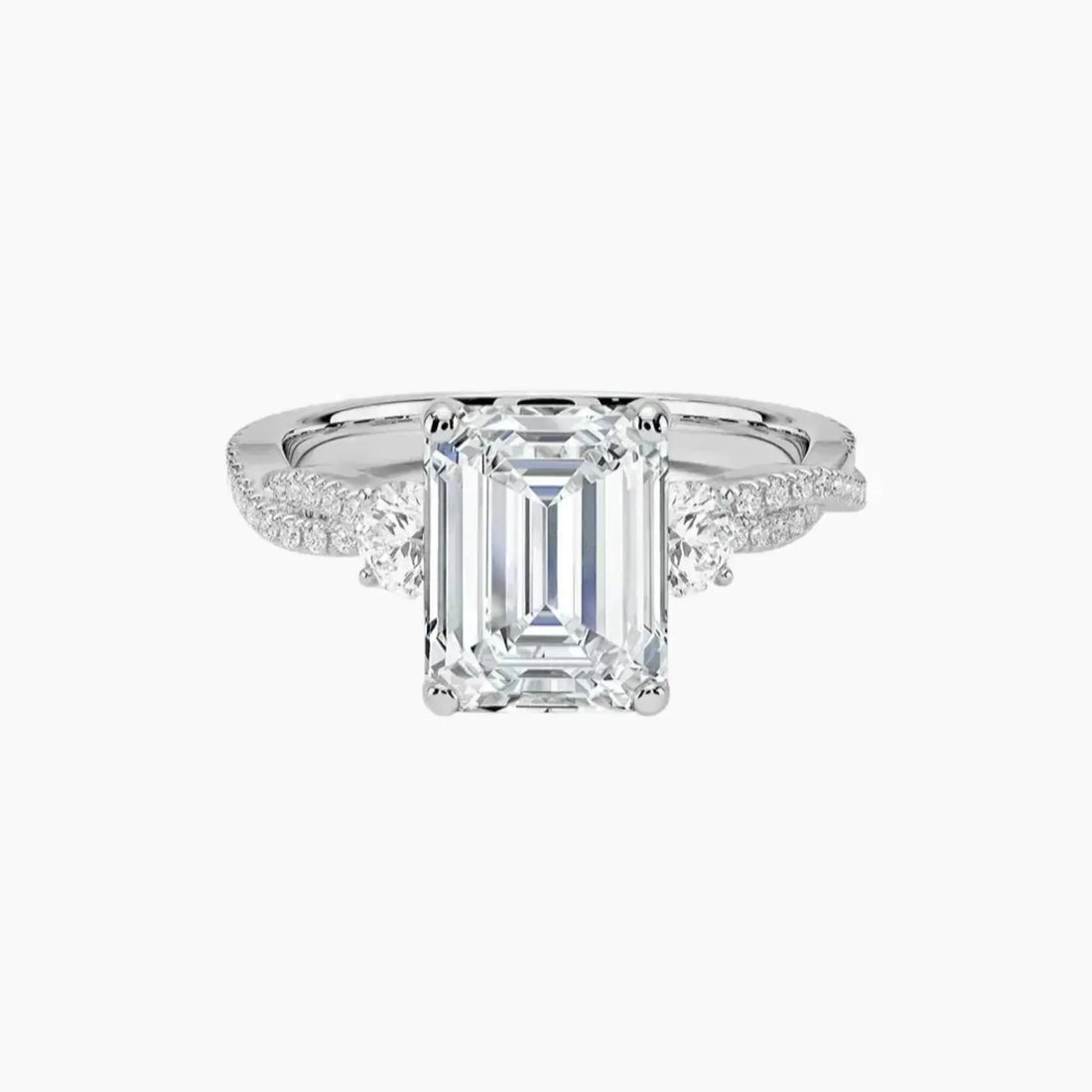 Calista Adorned Twisted Emerald Designer 2 Carat Lab Grown Diamond Engagement Ring in 18K Rose Gold