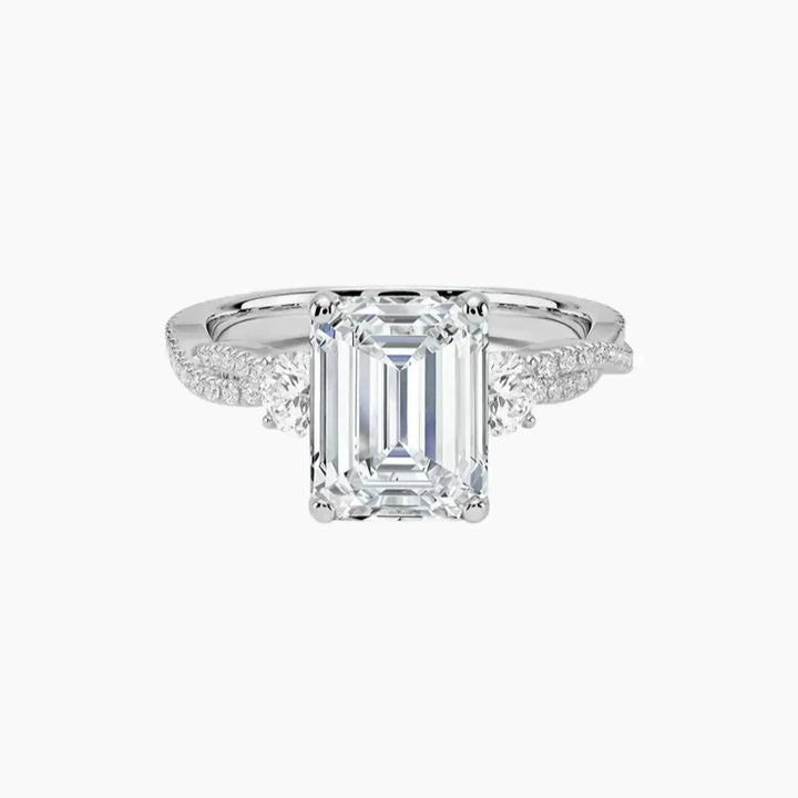 Calista Adorned Twisted Emerald Designer 3 Carat Lab Grown Diamond Engagement Ring in 18K White Gold