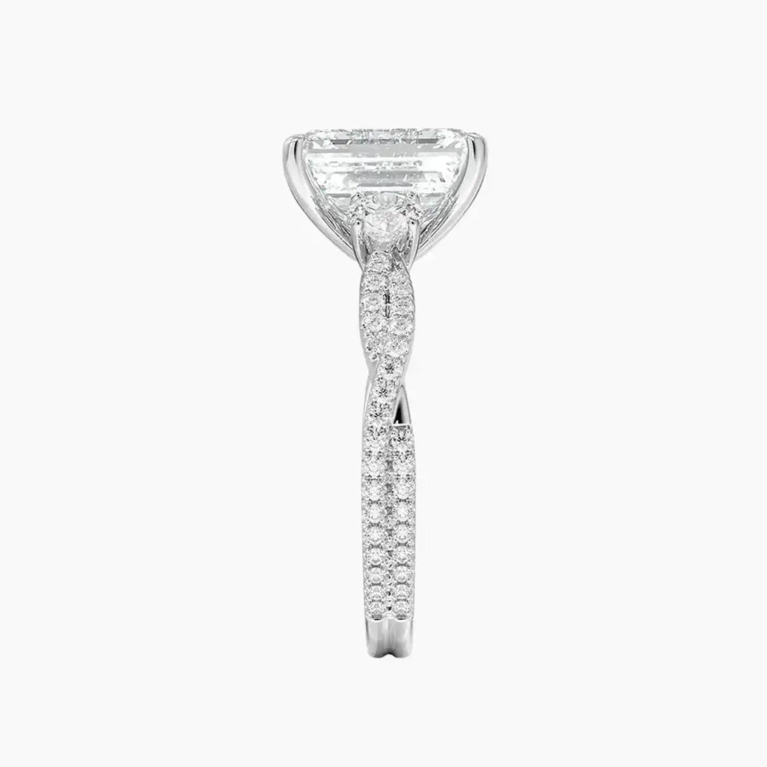 Calista Adorned Twisted Emerald Designer 2 Carat Lab Grown Diamond Engagement Ring in 18K White Gold