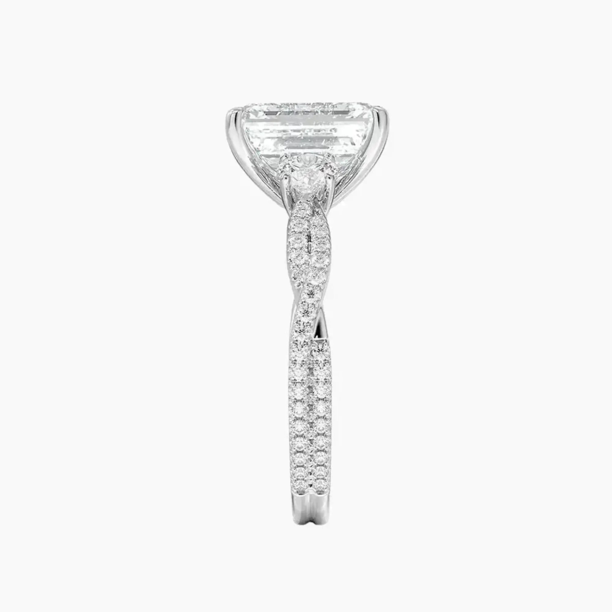 Calista Adorned Twisted Emerald Designer 3 Carat Lab Grown Diamond Engagement Ring in 18K Yellow Gold