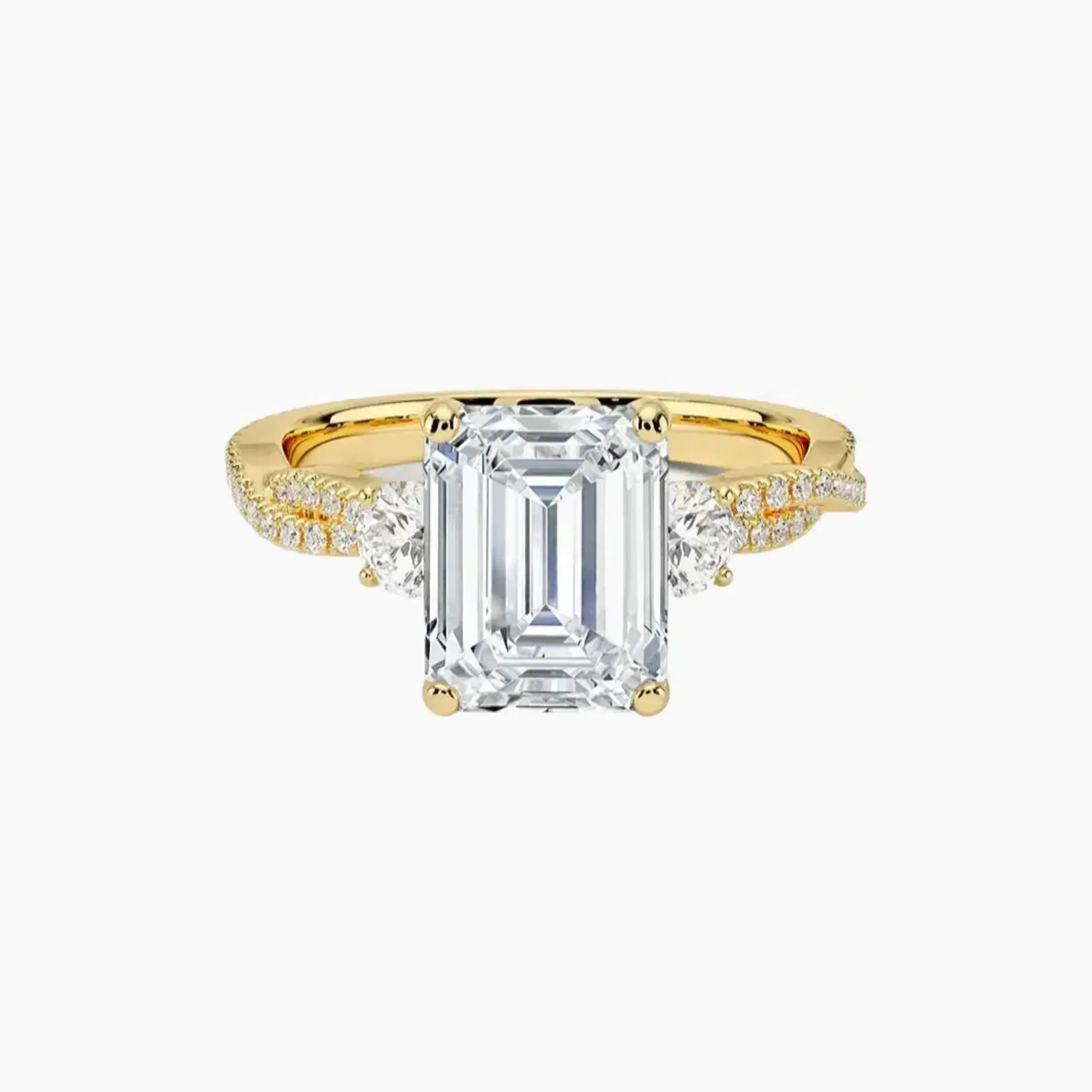 Calista Adorned Twisted Emerald Designer 2 Carat Lab Grown Diamond Engagement Ring in 18K White Gold