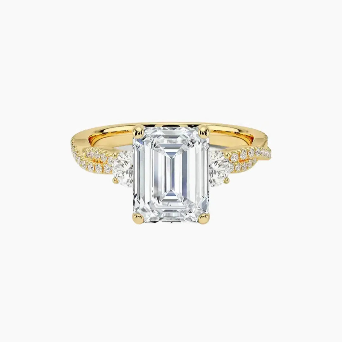 Calista Adorned Twisted Emerald Designer 2 Carat Lab Grown Diamond Engagement Ring in 14K Rose Gold