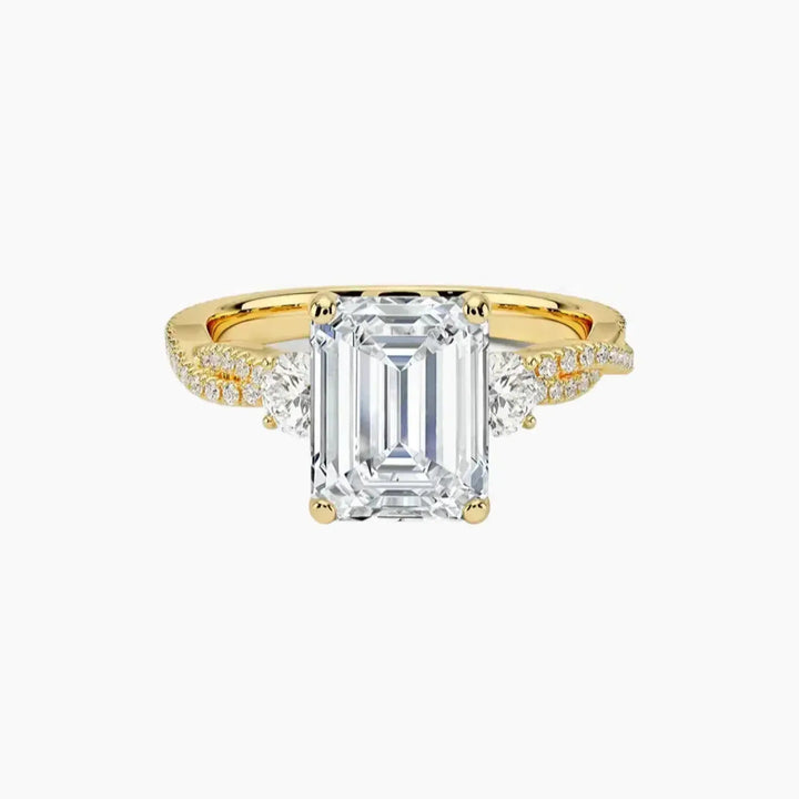 Calista Adorned Twisted Emerald Designer 2.5 Carat Lab Grown Diamond Engagement Ring in 18K Yellow Gold