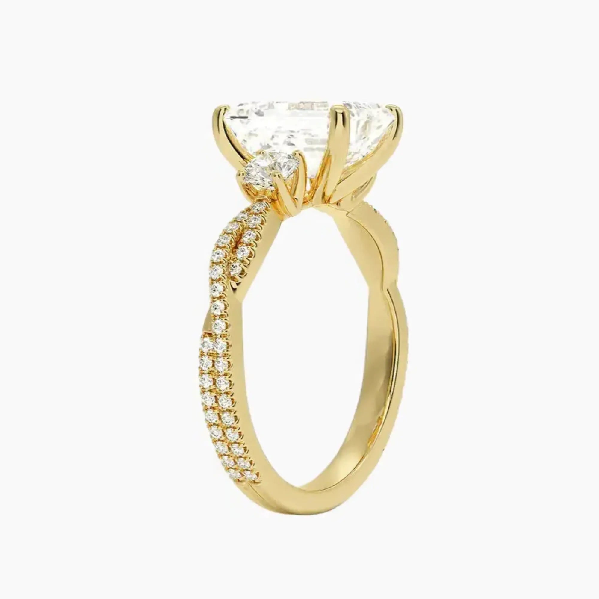 Calista Adorned Twisted Emerald Designer 3 Carat Lab Grown Diamond Engagement Ring in 18K Yellow Gold