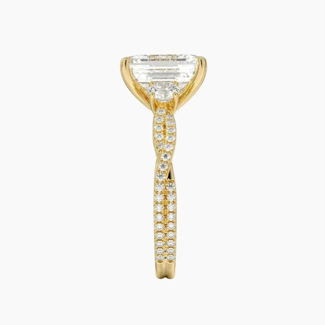 Calista Adorned Twisted Emerald Designer 2 Carat Lab Grown Diamond Engagement Ring in 14K White Gold