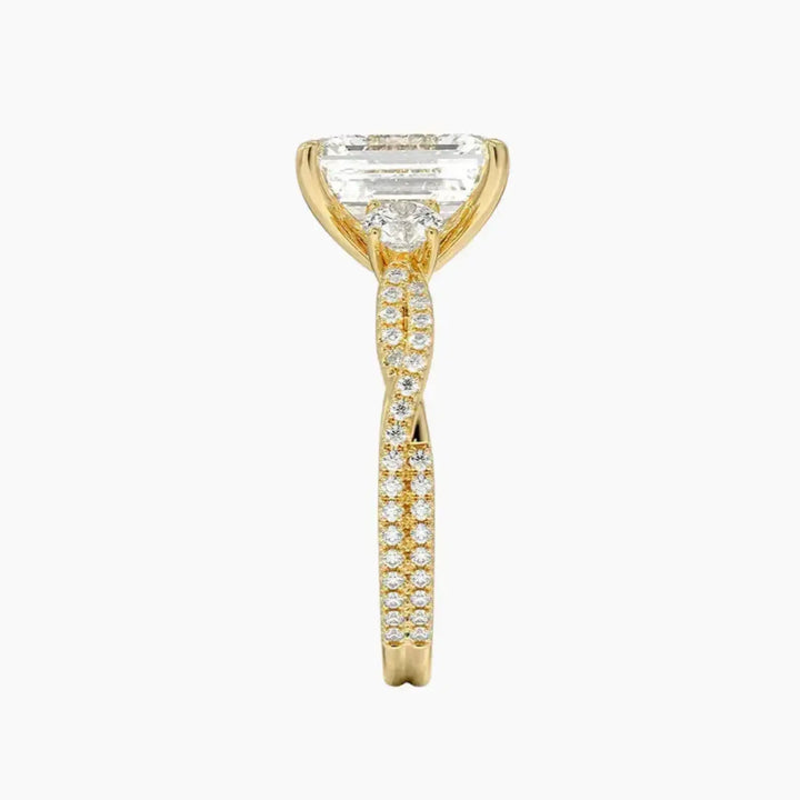 Calista Adorned Twisted Emerald Designer 3 Carat Lab Grown Diamond Engagement Ring in 18K Rose Gold