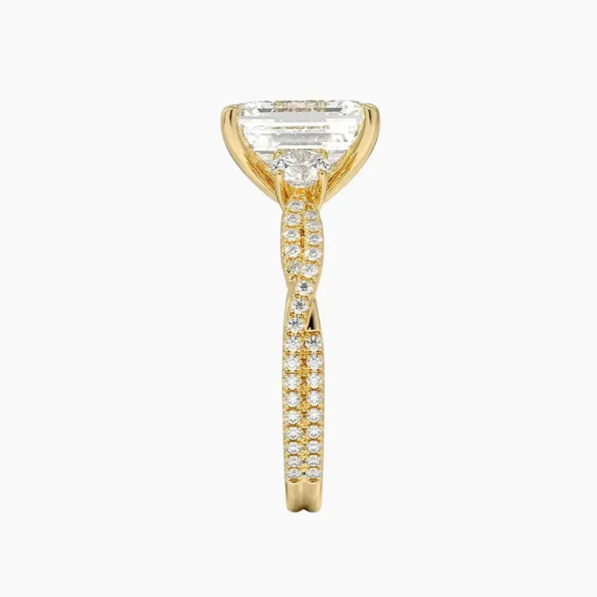 Calista Adorned Twisted Emerald Designer 2 Carat Lab Grown Diamond Engagement Ring in 18K White Gold