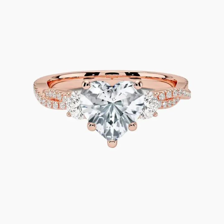 Calista Adorned Twisted Heart Designer 3 Carat Lab Grown Diamond Engagement Ring in 18K Rose Gold
