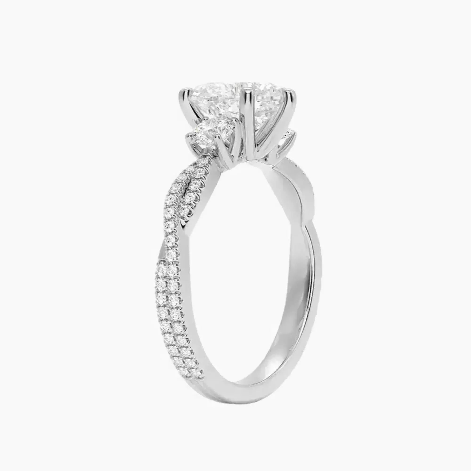 Calista Adorned Twisted Heart Designer 2.5 Carat Lab Grown Diamond Engagement Ring in 14K White Gold