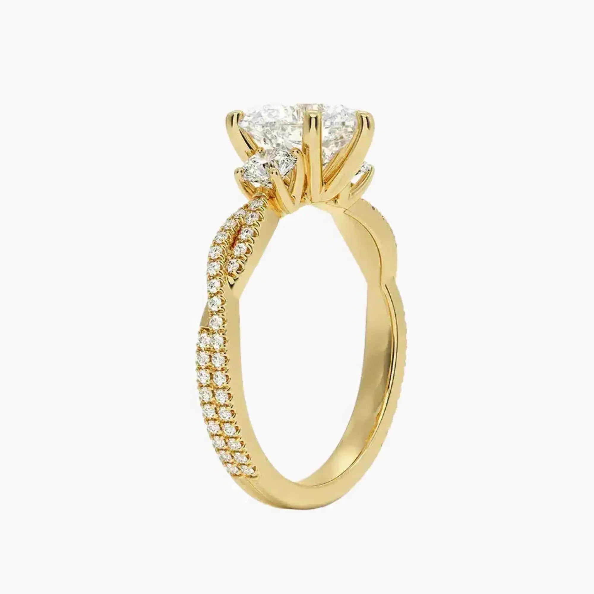 Calista Adorned Twisted Heart Designer 1 Carat Lab Grown Diamond Engagement Ring in 14K Yellow Gold