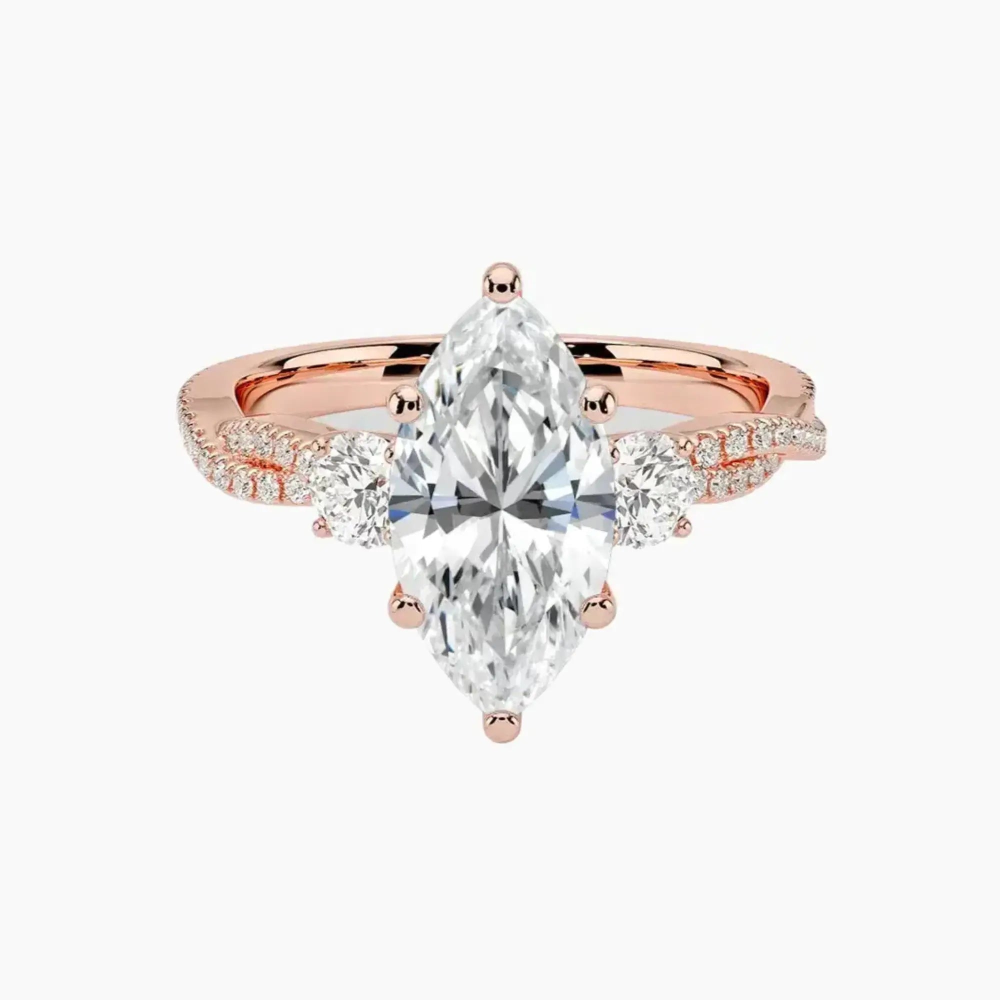Calista Adorned Twisted Marquise Designer 3 Carat Lab Grown Diamond Engagement Ring in 18K Yellow Gold