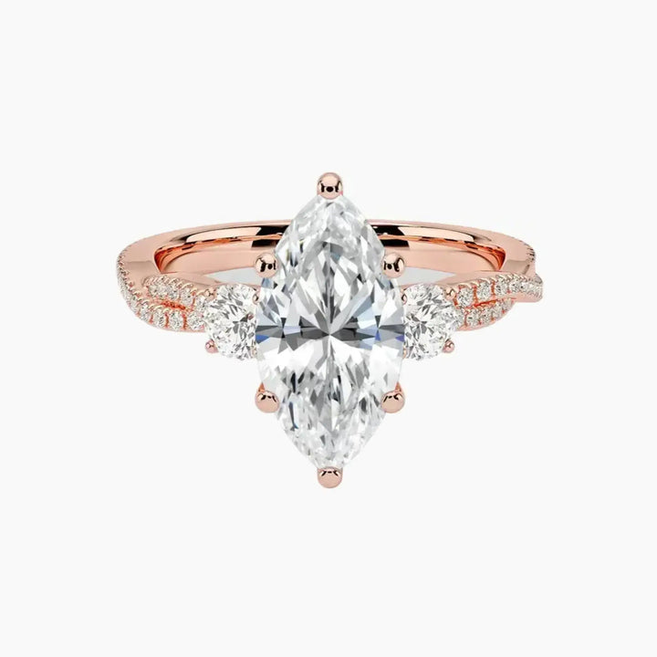 Calista Adorned Twisted Marquise Designer 3 Carat Lab Grown Diamond Engagement Ring in 18K Rose Gold