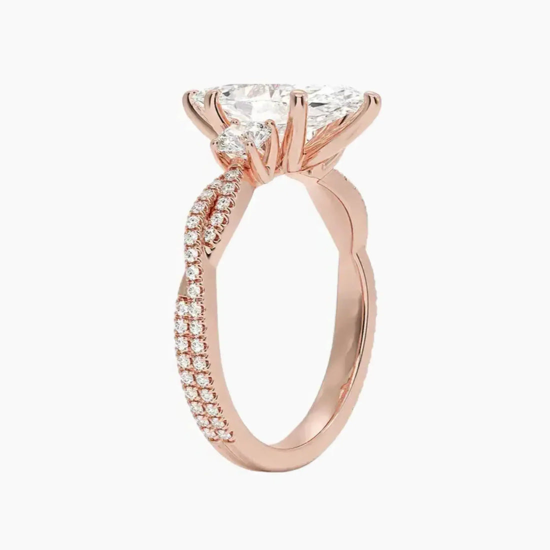Calista Adorned Twisted Marquise Designer 3 Carat Lab Grown Diamond Engagement Ring in 18K Yellow Gold