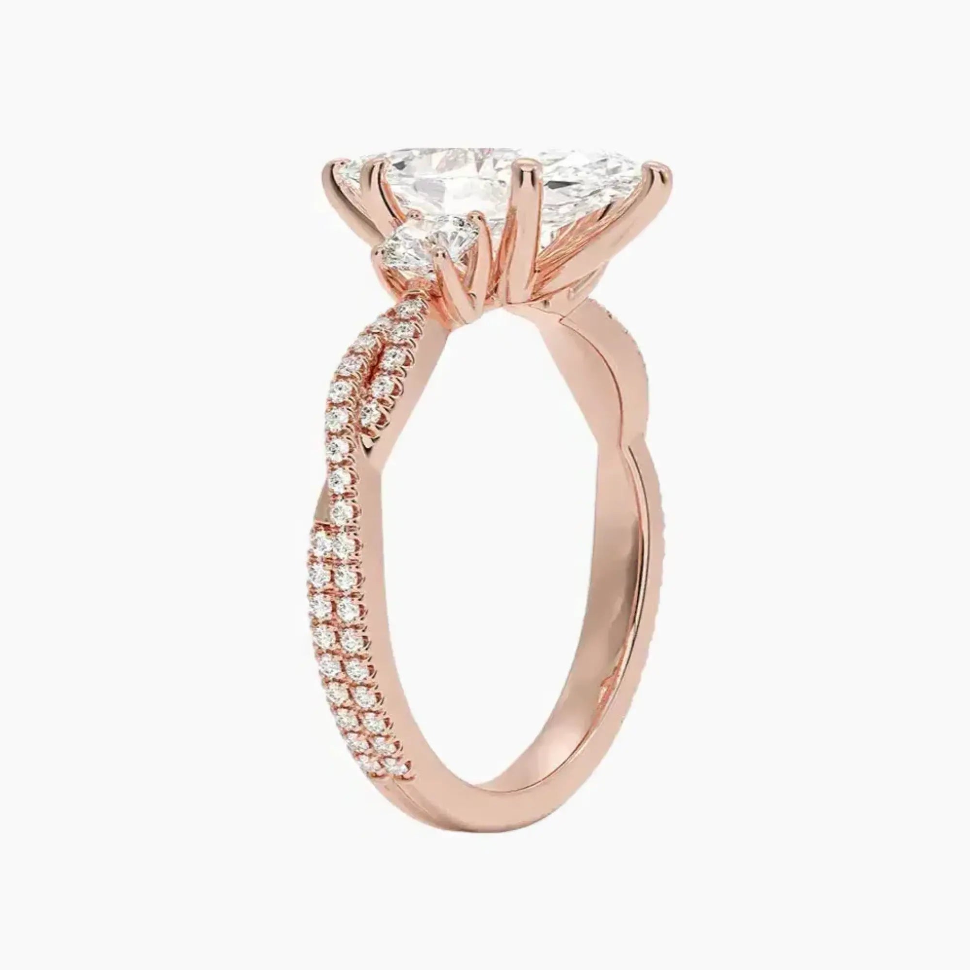 Calista Adorned Twisted Marquise Designer 1 Carat Lab Grown Diamond Engagement Ring in 18K Yellow Gold