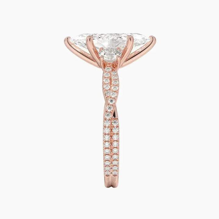 Calista Adorned Twisted Marquise Designer 1.5 Carat Lab Grown Diamond Engagement Ring in 18K Yellow Gold