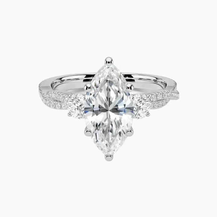 Calista Adorned Twisted Marquise Designer 3 Carat Lab Grown Diamond Engagement Ring in 18K White Gold