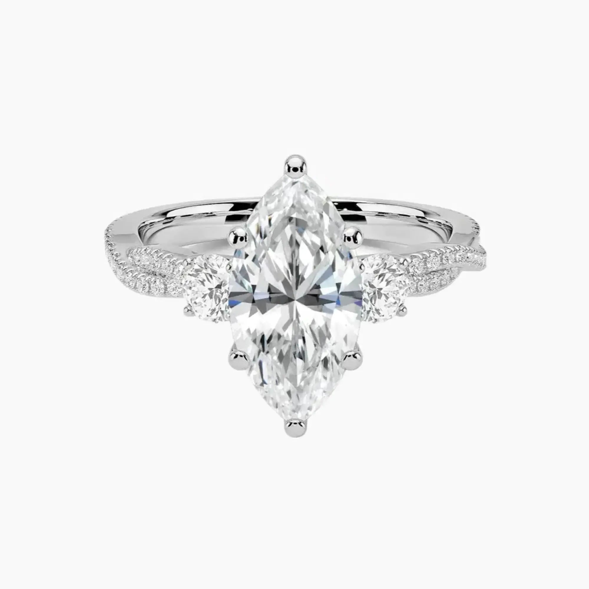Calista Adorned Twisted Marquise Designer 2.5 Carat Lab Grown Diamond Engagement Ring in 18K Yellow Gold