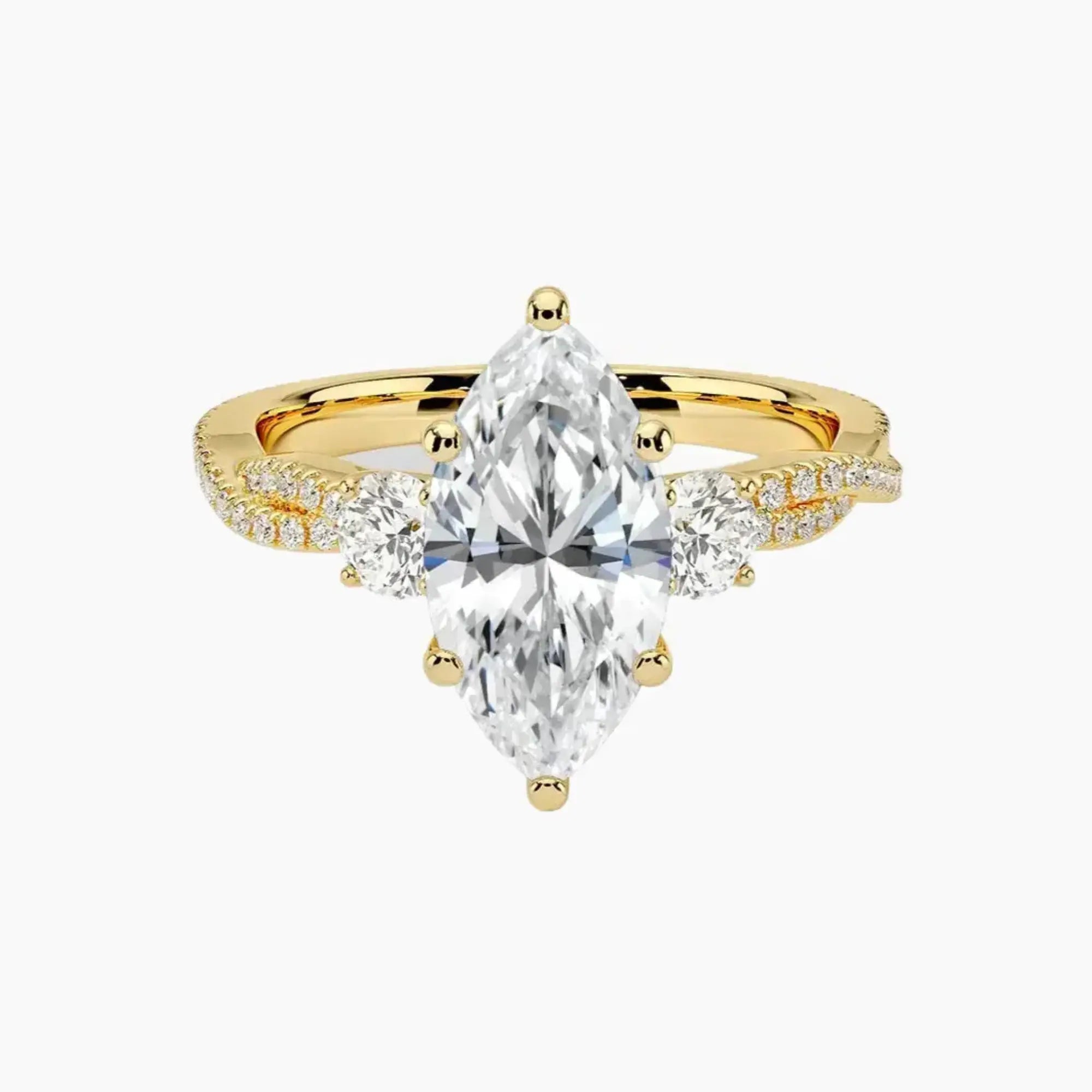 Calista Adorned Twisted Marquise Designer 1.5 Carat Lab Grown Diamond Engagement Ring in 18K White Gold