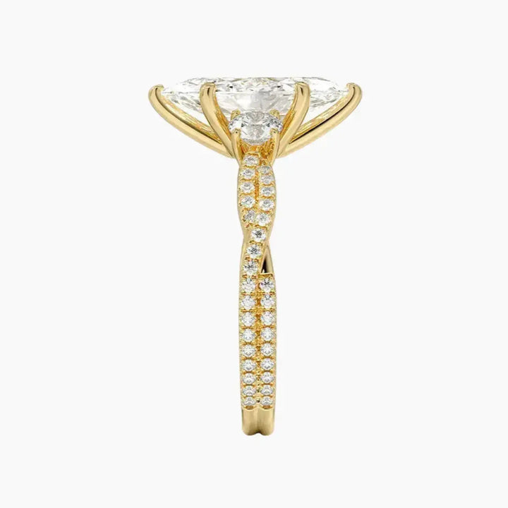 Calista Adorned Twisted Marquise Designer 3 Carat Lab Grown Diamond Engagement Ring in 14K Rose Gold